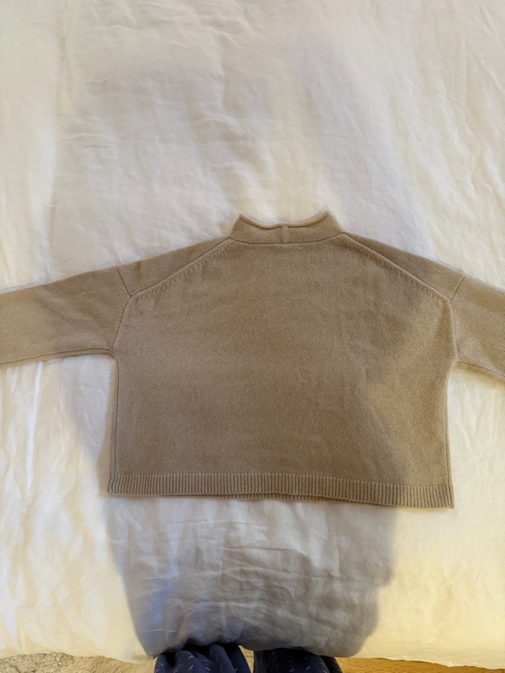 100% CASHMERE Neutral Cropped Crewneck Sweater long sleeved - Picture 11 of 11